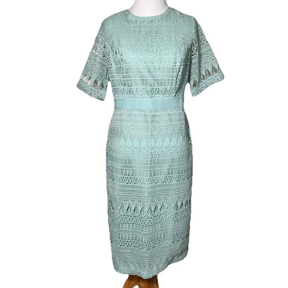 Eva Mendes‎ NY&C Crochet Lace Midi Cocktail Dress Mint Green Petite M NWT - Picture 1 of 15